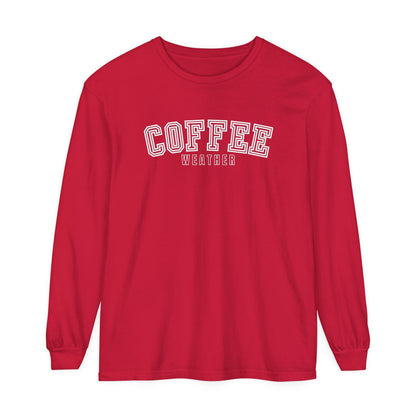 Comfort Colors Garment-Dyed Long Sleeve T-Shirt - 'Coffee Weather' Cozy Tee - Eddy and Rita