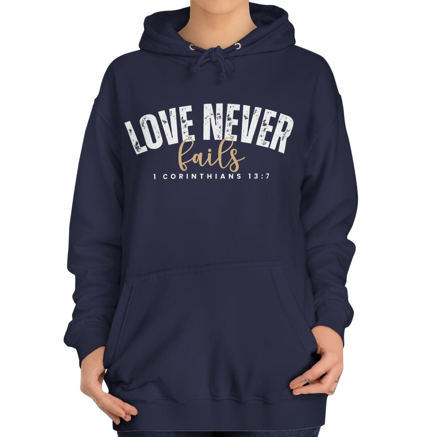 Love Never Fails 1 Corinthians 13:7 Women's Hoodie - Eddy and Rita