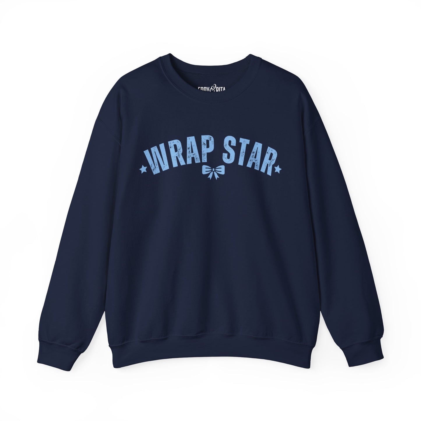 Women's Heavy Sweatshirt – "Wrap Star" Fun Holiday Gift Wrapping Graphic Sweatshirt