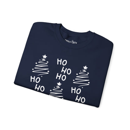 Women's Heavy Sweatshirt – "Ho Ho Ho Christmas Tree" Festive Holiday Graphic Sweatshirt