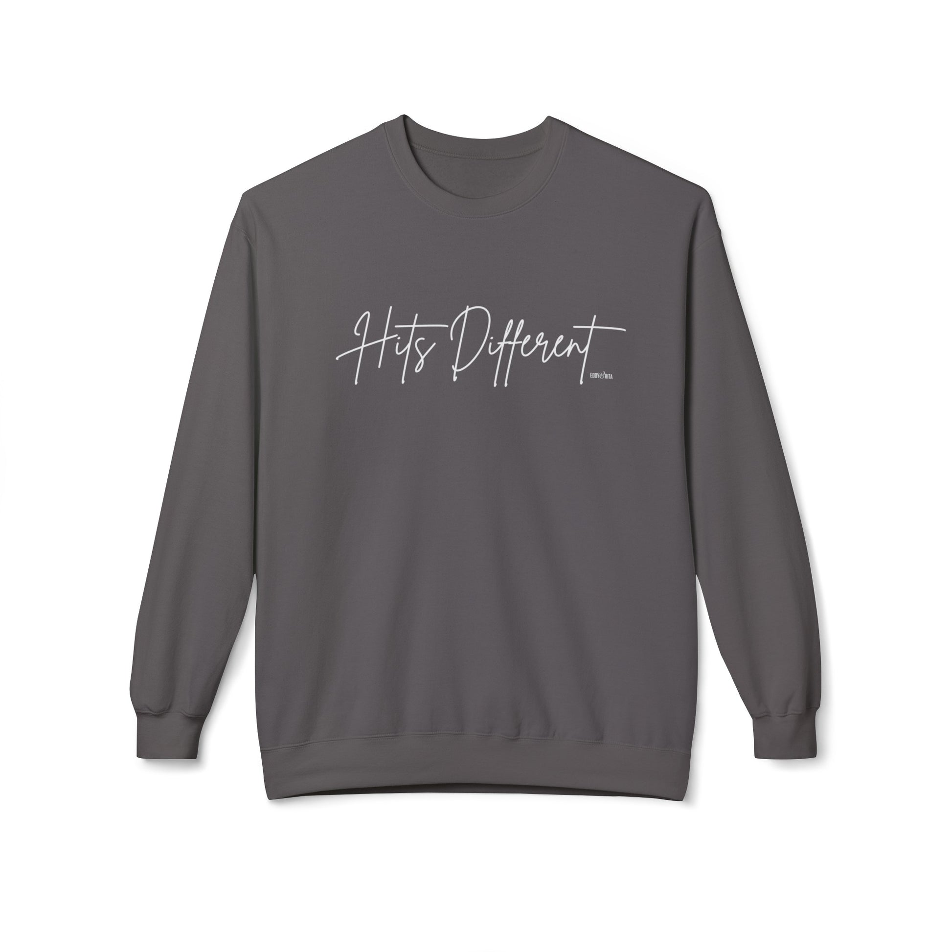 Eddy and Rita Women's Midweight Crewneck Sweatshirt - "Hits Different" Trendy Graphic Pullover