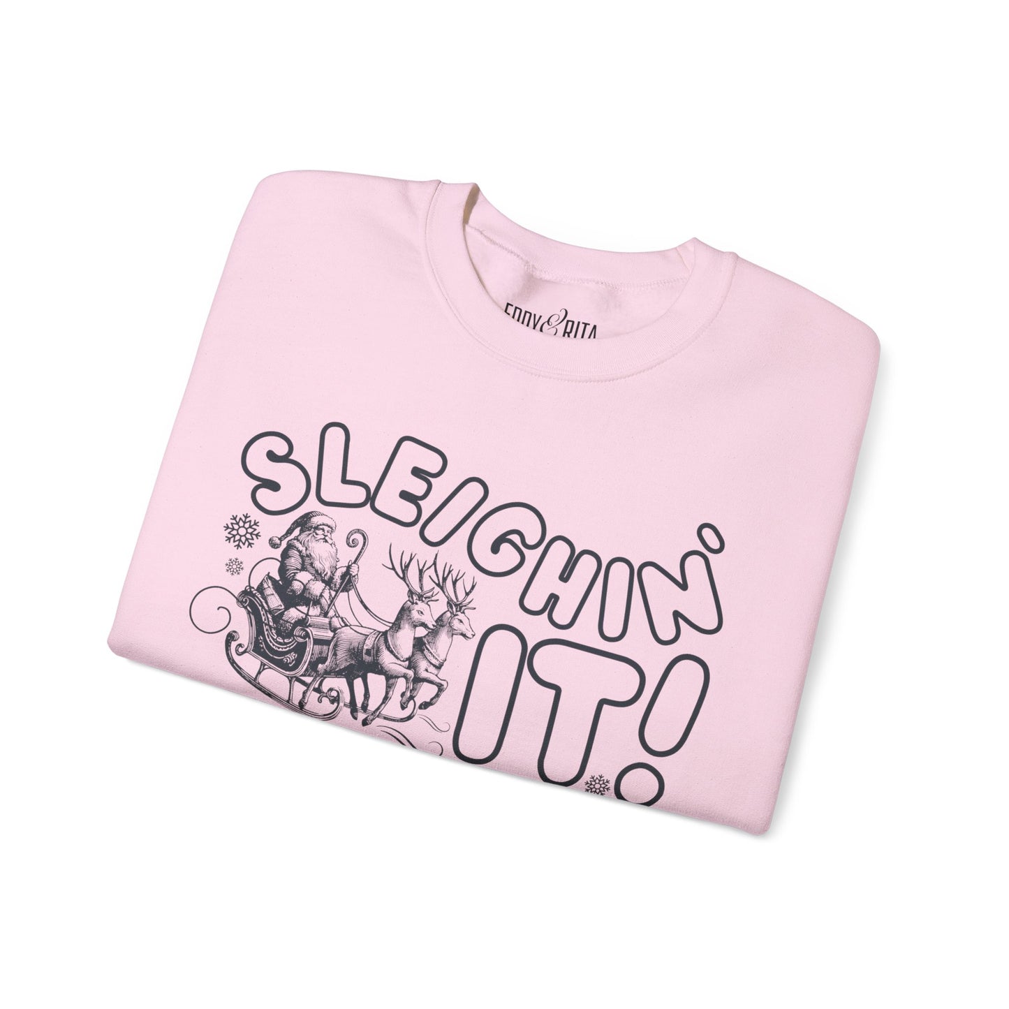 Women's Heavy Sweatshirt – "Sleighin It" Fun and Festive Christmas Graphic Sweatshirt