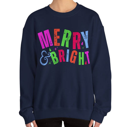 Women's Heavy Sweatshirt – "Merry and Bright" Festive Christmas Graphic Sweatshirt