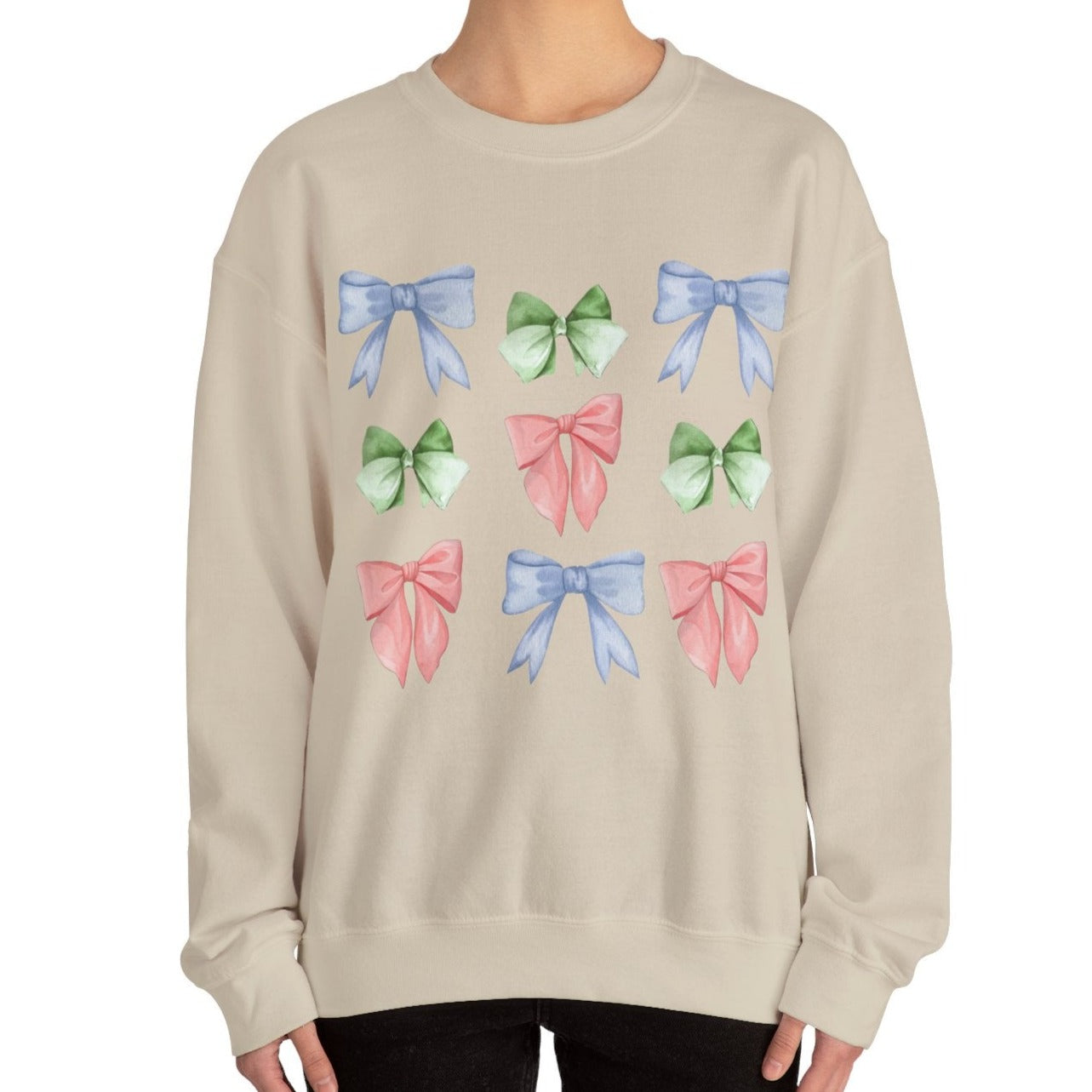 Eddy and Rita Women's Heavy Crewneck Sweatshirt - Pastel Bows Graphic Pullover