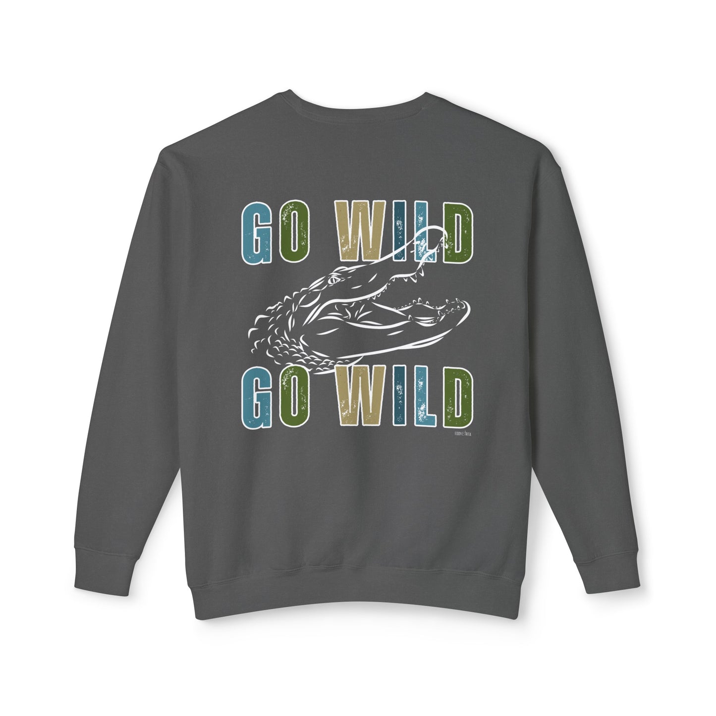 Eddy and Rita Men's Comfort Lightweight Crewneck Sweatshirt - "Go Wild" Alligator Graphic