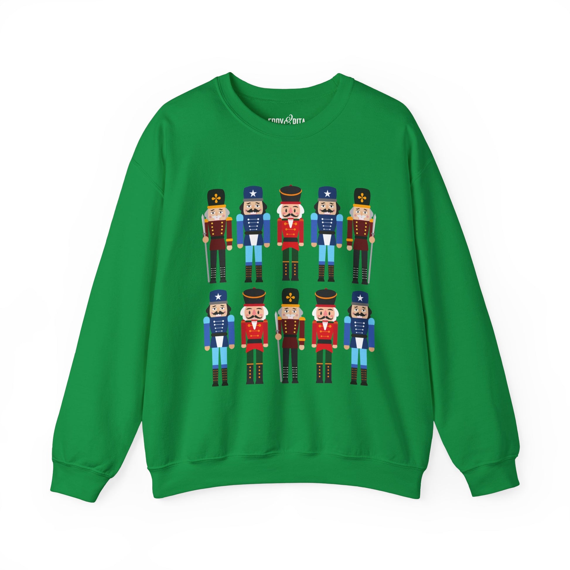 Women's Heavy Sweatshirt – "10 Nutcrackers" Festive Christmas Graphic Sweatshirt