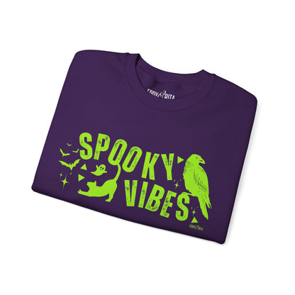 Eddy and Rita Women's Heavy Crewneck Sweatshirt - "Spooky Vibes" Halloween Graphic Pullover