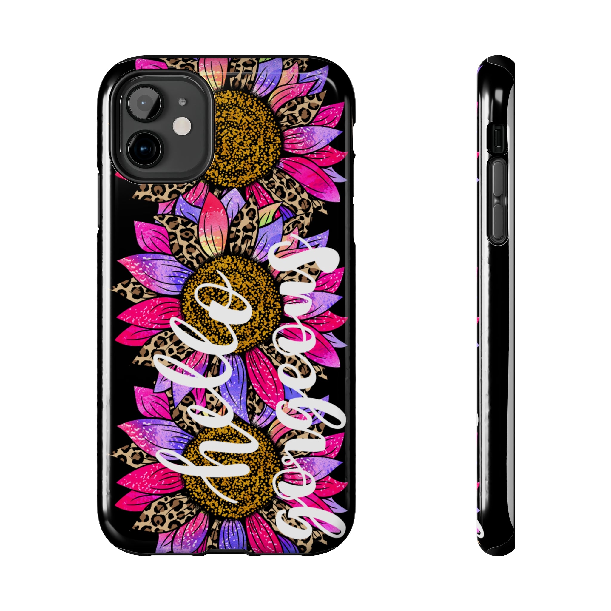 Hello Gorgeous Pink Purple Leopard Sunflowers iPhone Case