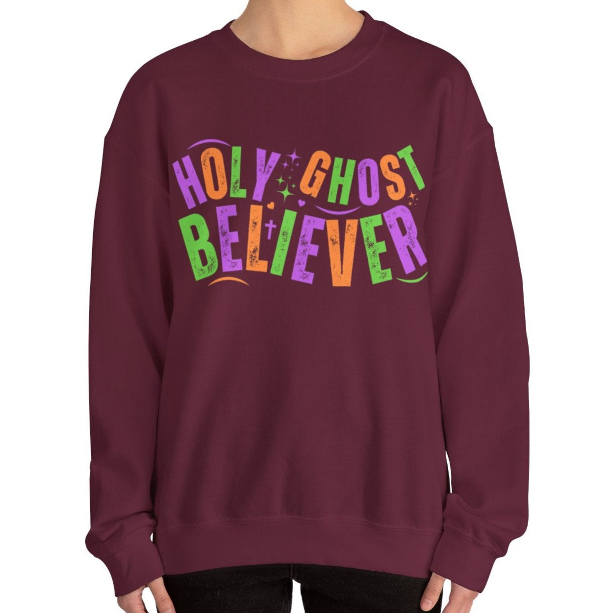 Women's Heavy Sweatshirt - "Holy Ghost Believer" Halloween Colors Graphic Pullover