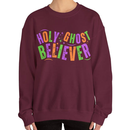 Women's Heavy Sweatshirt - "Holy Ghost Believer" Halloween Colors Graphic Pullover