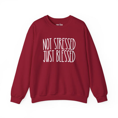 Women’s Heavy Sweatshirt – “Not Stressed Just Blessed” | Cozy and Inspirational Pullover