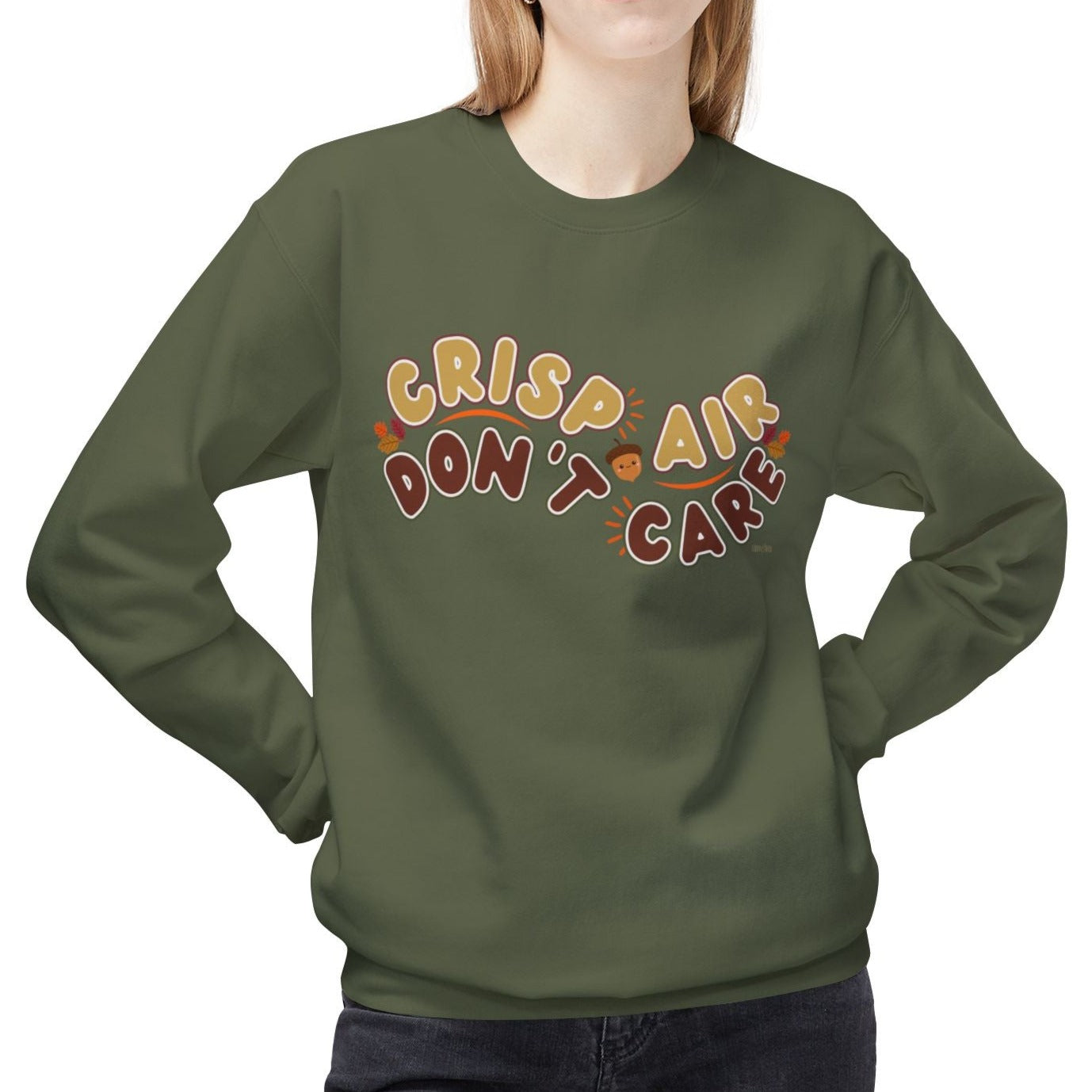 Eddy and Rita Women's Midweight Sweatshirt - "Crisp Air, Don't Care" Fall Graphic Pullover