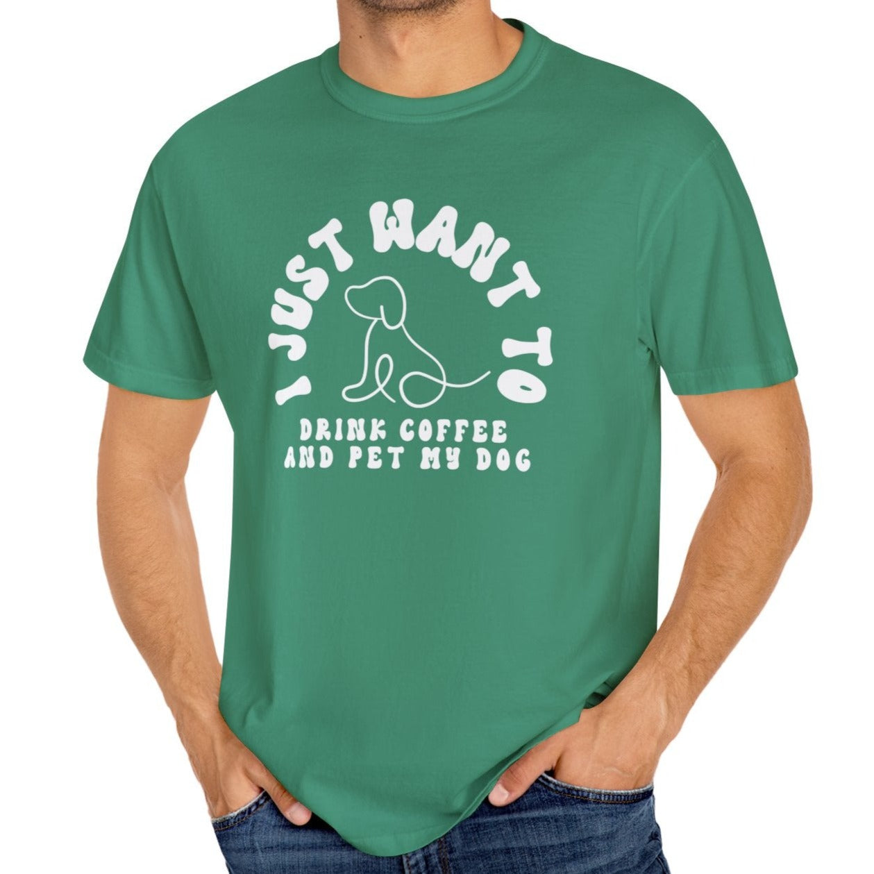 eeeEddy and Rita Unisex Comfort Colors T-Shirt - "I Just Want to Drink Coffee and Pet My Dog" - Cute Graphic Tee for Dog Lovers