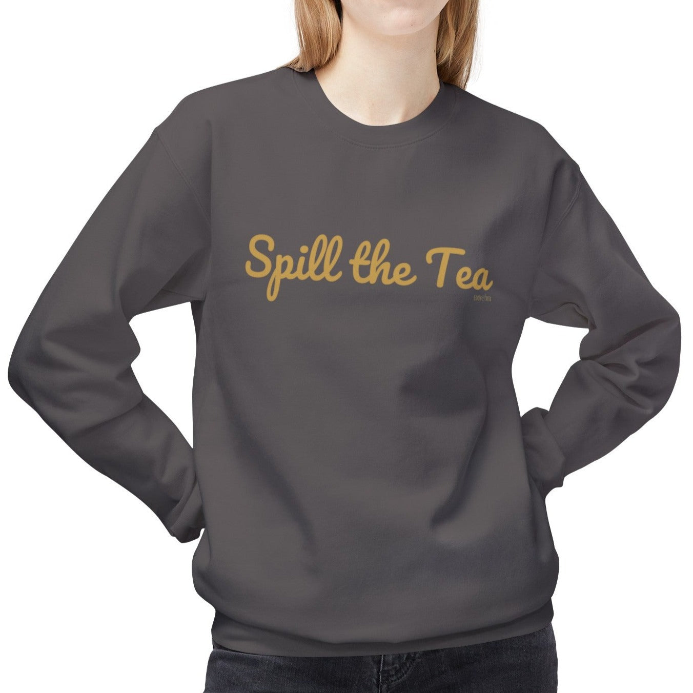 Eddy and Rita Women's Midweight Crewneck Sweatshirt - "Spill the Tea" Retro Graphic Pullover