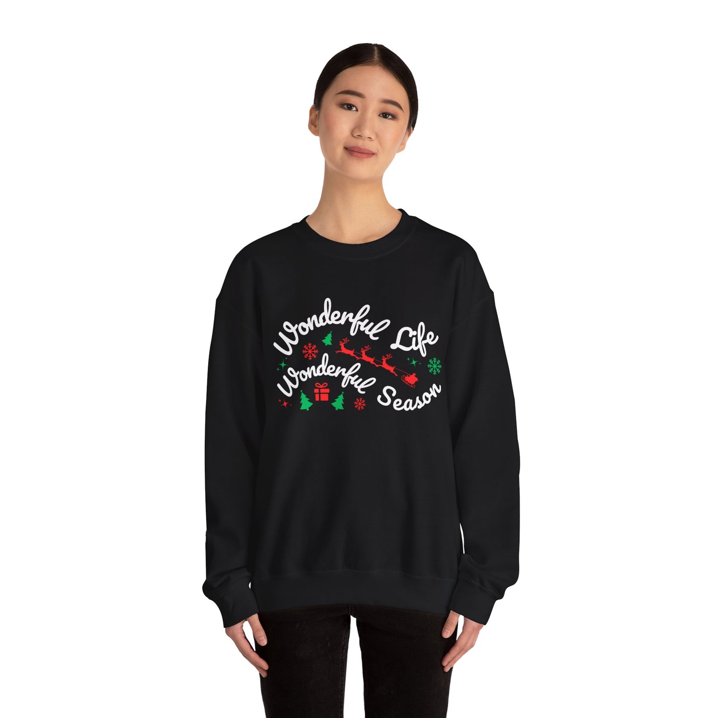 Women's Heavy Sweatshirt – "Wonderful Life Wonderful Season" Inspirational Holiday Graphic Sweatshirt