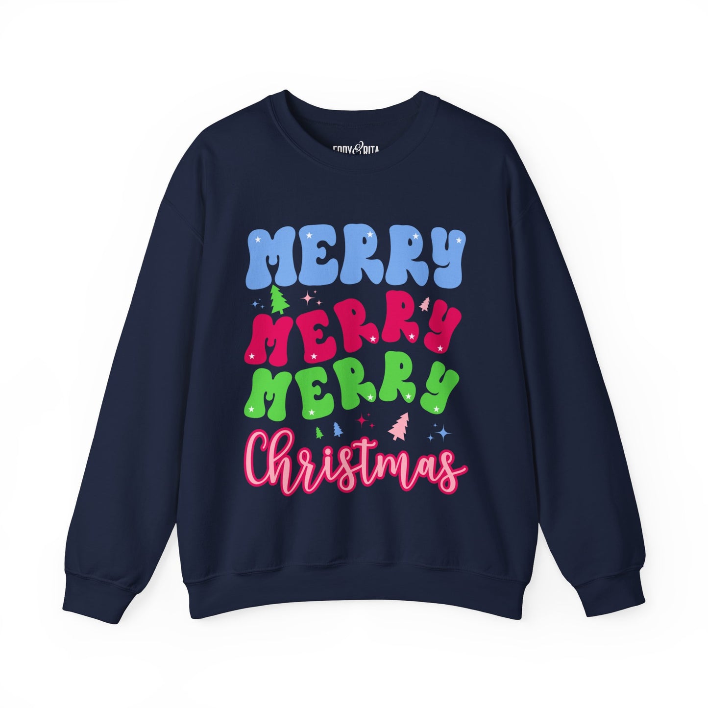 Women's Heavy Sweatshirt – "Merry Merry Merry Christmas" Festive Holiday Graphic Sweatshirt