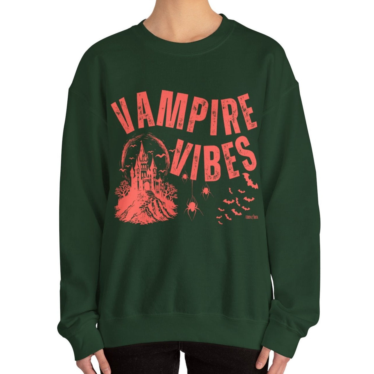 Eddy and Rita Women's Heavy Crewneck Sweatshirt - "Vampire Vibes" Halloween Graphic Pullover