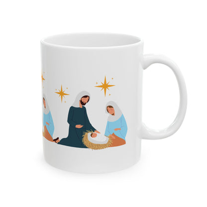 11 oz Ceramic Mug – “Nativity Manger” Design | Inspirational and Elegant Christmas Coffee Cup