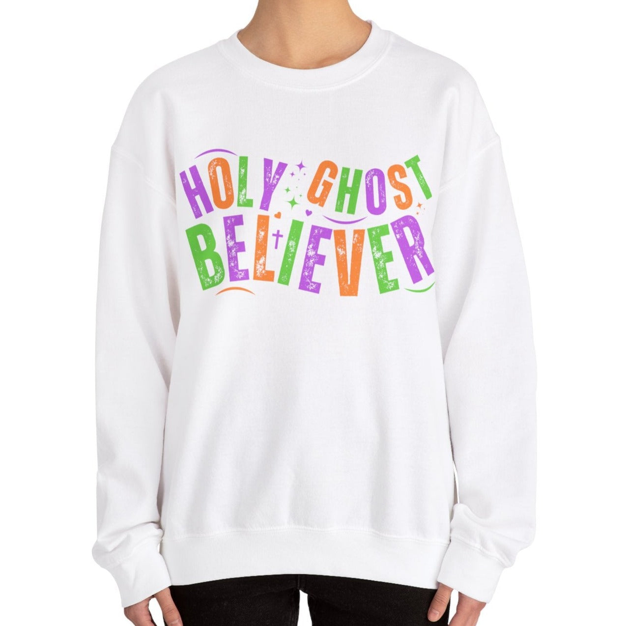 Women's Heavy Sweatshirt - "Holy Ghost Believer" Halloween Colors Graphic Pullover