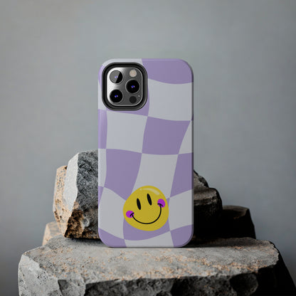 Light Purple Checked Smiley Face Cell Phone Case - Cheerful and Stylish Protective Cover