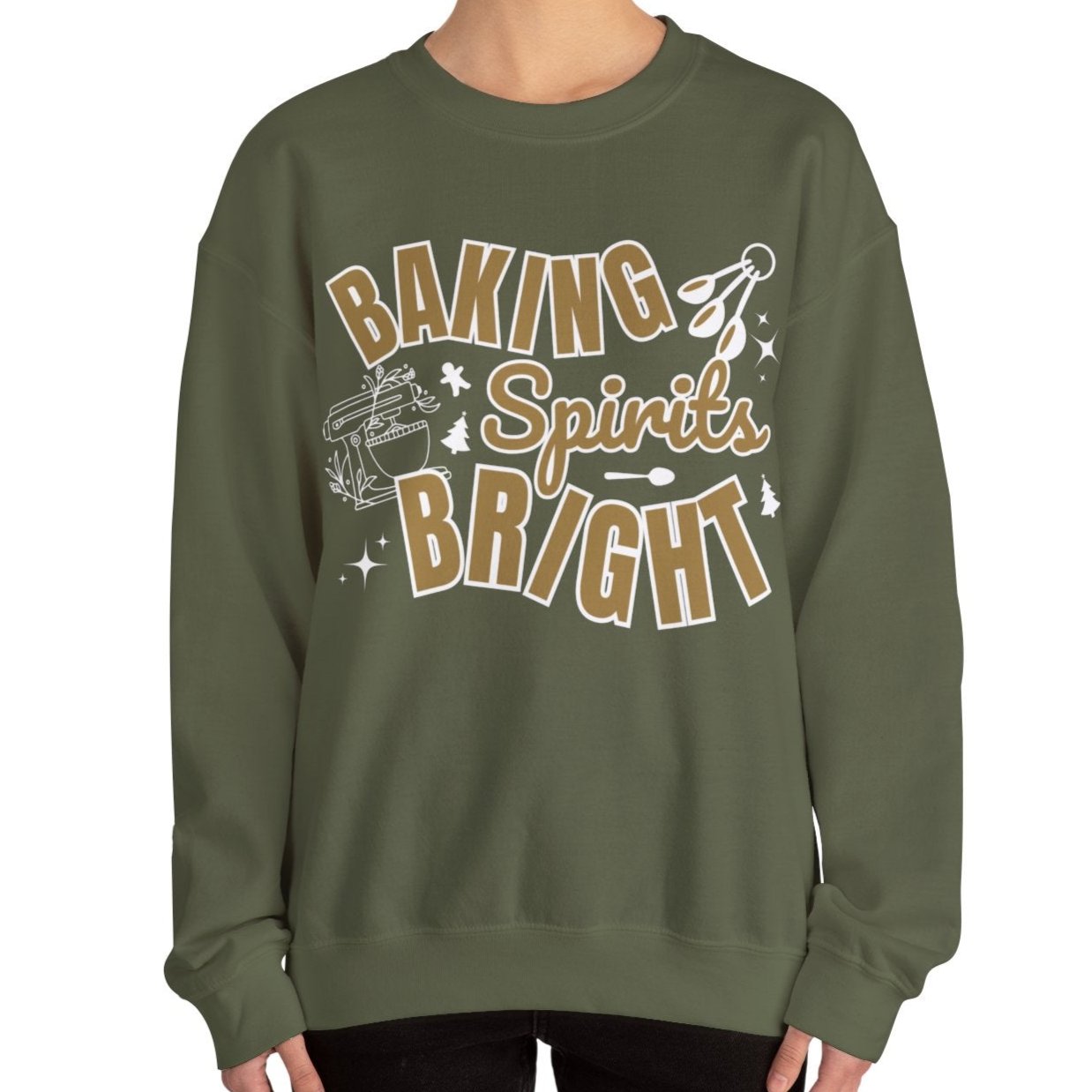 Women's Heavy Sweatshirt – "Baking Spirits Bright" Christmas Baking Graphic Sweatshirt