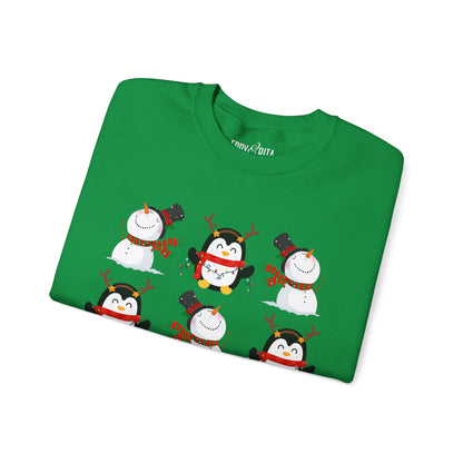 Women’s Heavy Sweatshirt – Snowmen and Penguins Pattern | Cozy and Festive Winter Pullover