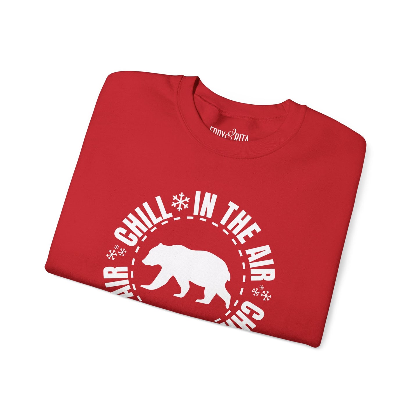 Women's Heavy Sweatshirt – "Chill In The Air Bear" Cozy Winter Graphic Sweatshirt