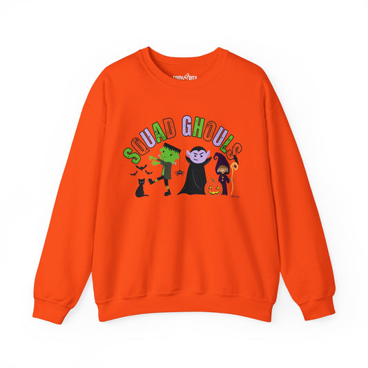 Eddy and Rita Women's Heavy Sweatshirt - "Squad Ghouls" with Halloween Monsters for Halloween