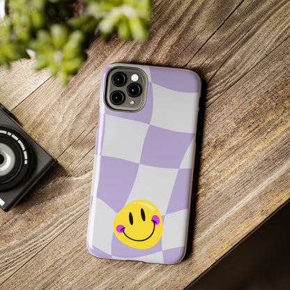 Light Purple Checked Smiley Face Cell Phone Case - Cheerful and Stylish Protective Cover