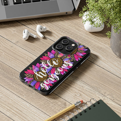 Hello Gorgeous Pink Purple Leopard Sunflowers iPhone Case - Stylish Floral Protective Cover