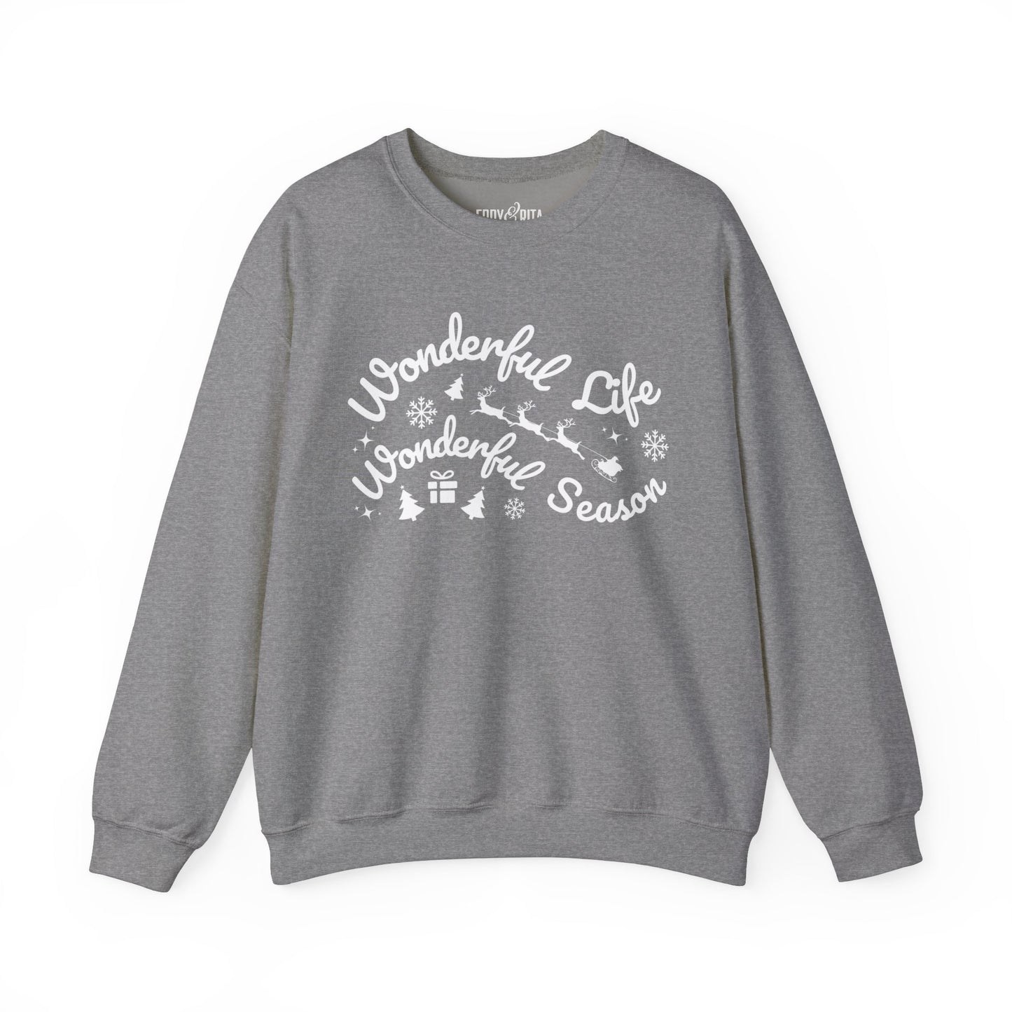 Women's Heavy Sweatshirt – "Wonderful Life Wonderful Season" Inspirational Holiday Graphic Sweatshirt