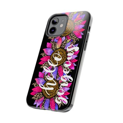 Hello Gorgeous Pink Purple Leopard Sunflowers iPhone Case - Stylish Floral Protective Cover