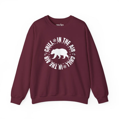 Women's Heavy Sweatshirt – "Chill In The Air Bear" Cozy Winter Graphic Sweatshirt