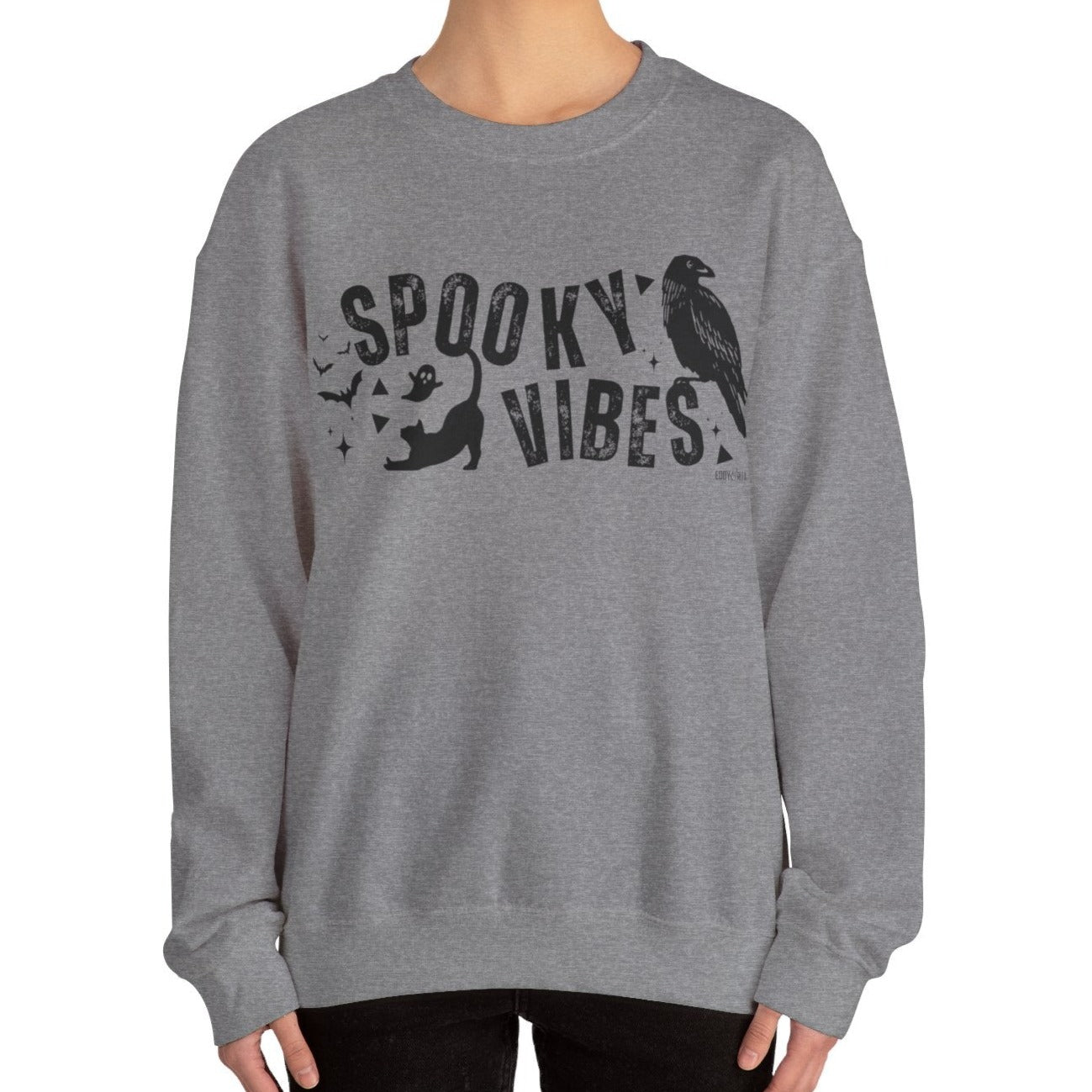 Eddy and Rita Women's Heavy Crewneck Sweatshirt - "Spooky Vibes" Halloween Graphic Pullover