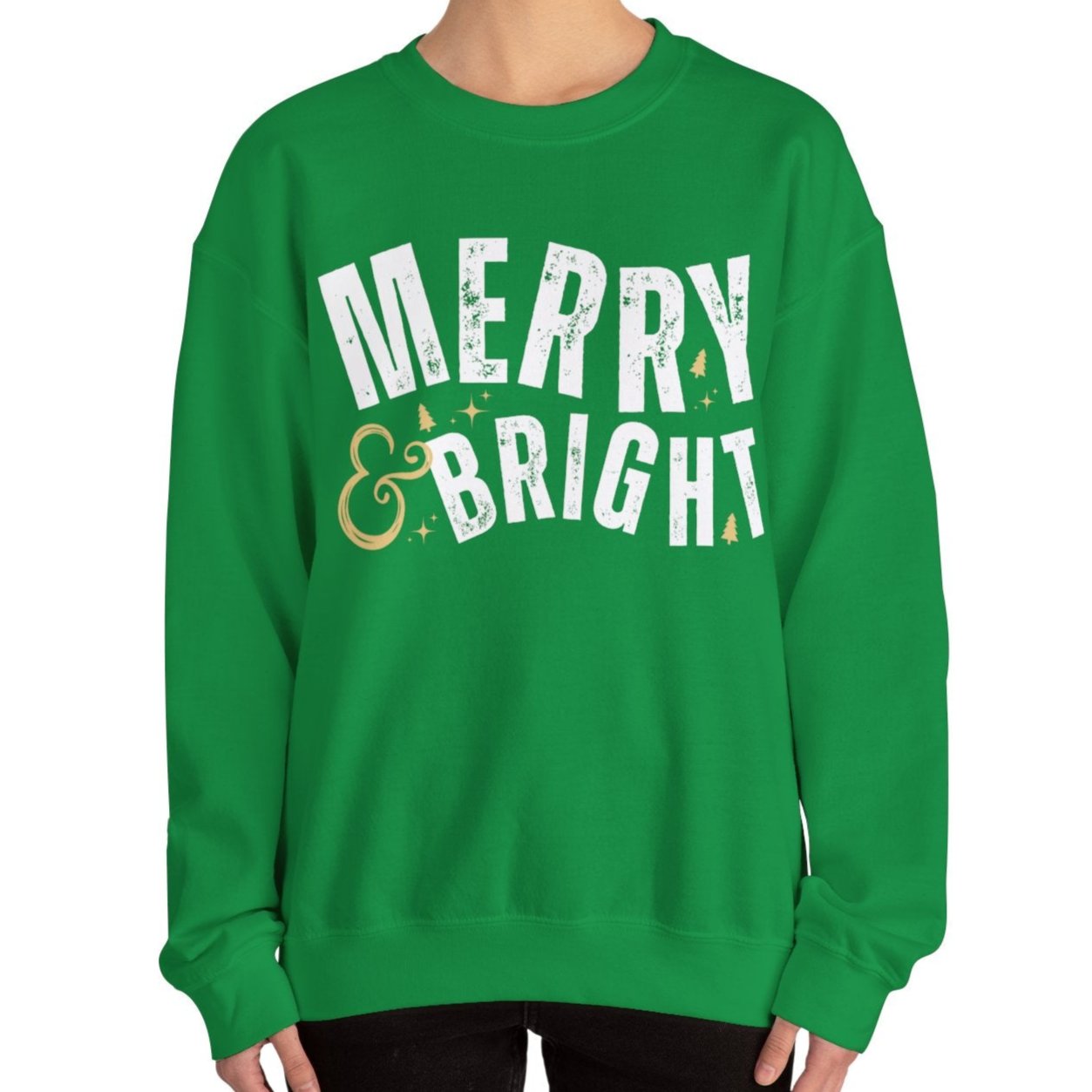 Women's Heavy Sweatshirt – "Merry and Bright" Festive Christmas Graphic Sweatshirt