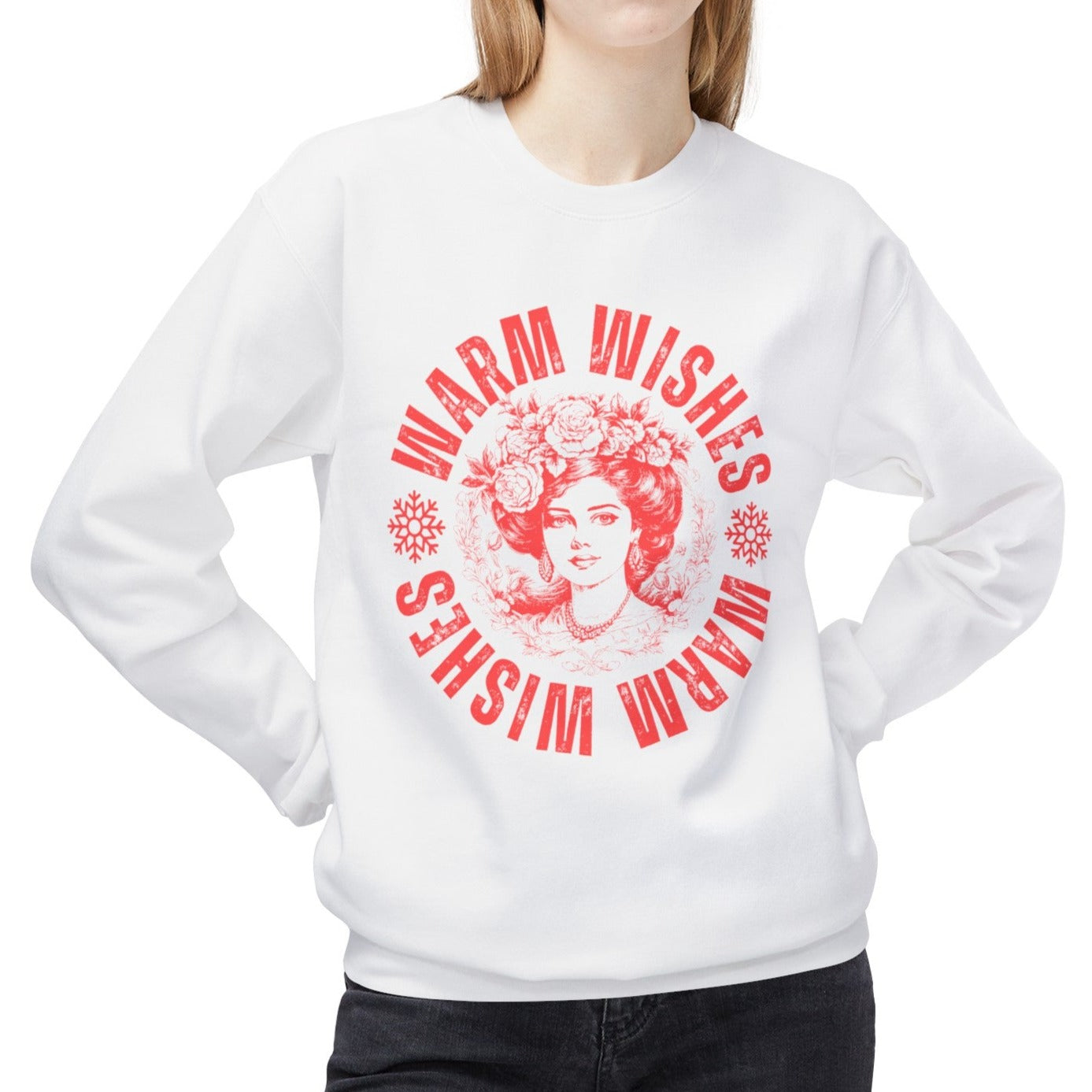 Eddy and Rita Women's Midweight Crewneck Sweatshirt - "Warm Wishes" Snowflake Graphic Pullover