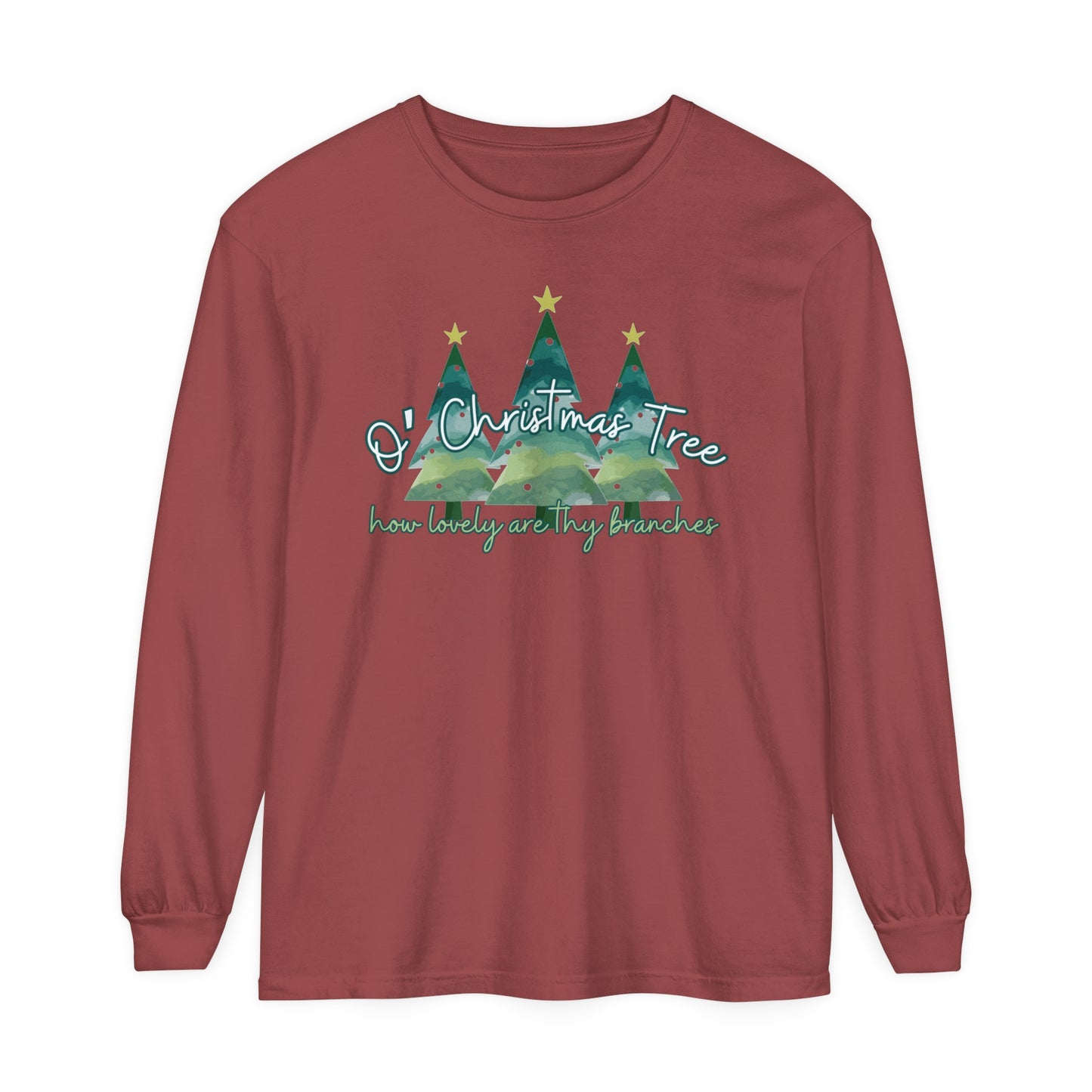 Women's Comfort Colors Long Sleeve Tee: 'O' Christmas Tree, How Lovely Are Thy Branches' Festive Holiday Apparel - Eddy and Rita