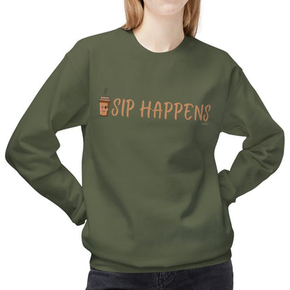 Eddy and Rita Women's Midweight Crewneck Sweatshirt - "Sip Happens" Fun Graphic Pullover