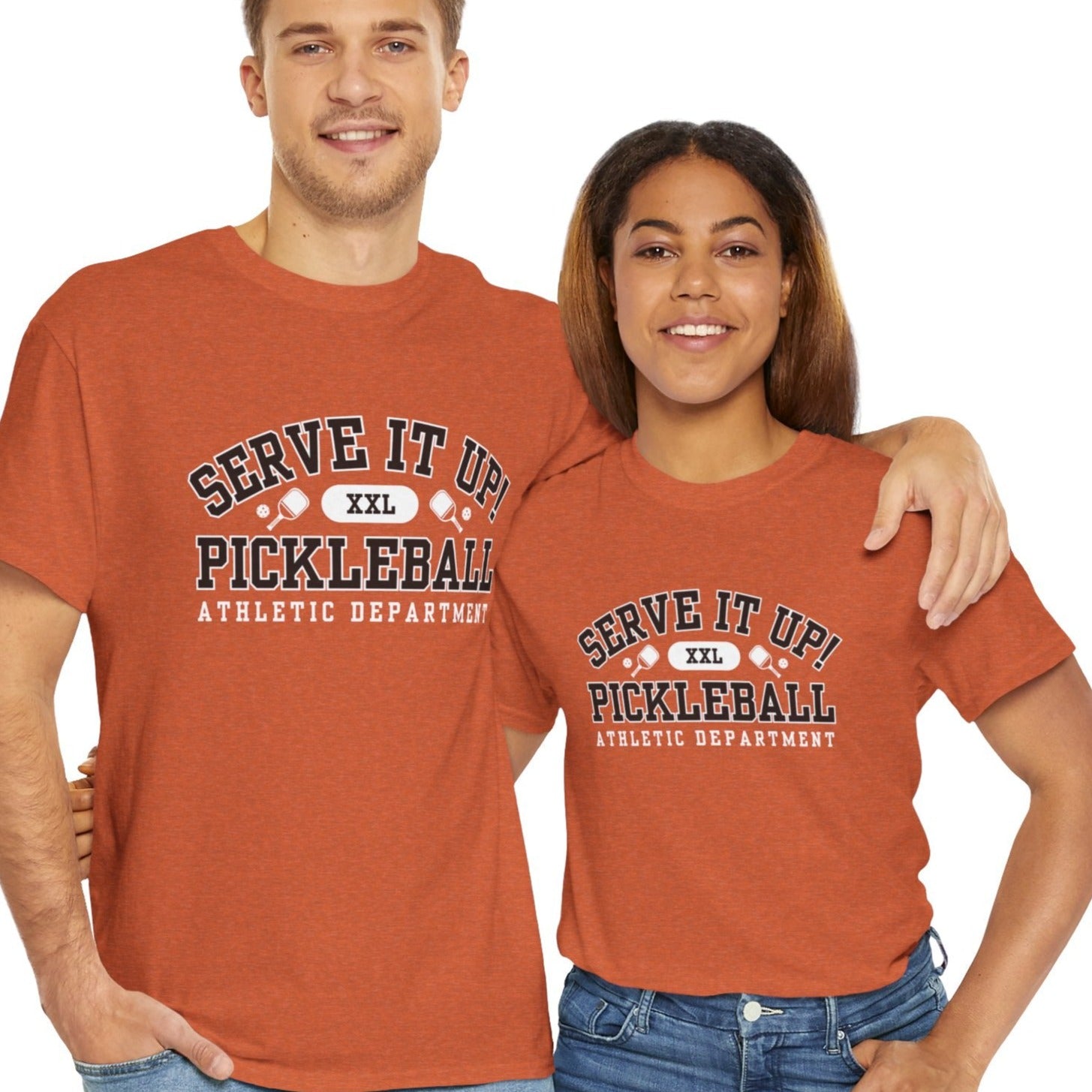 Eddy and Rita Unisex Heavy Cotton T-Shirt - "Serve It Up Pickleball Athletic Department" Graphic Tee