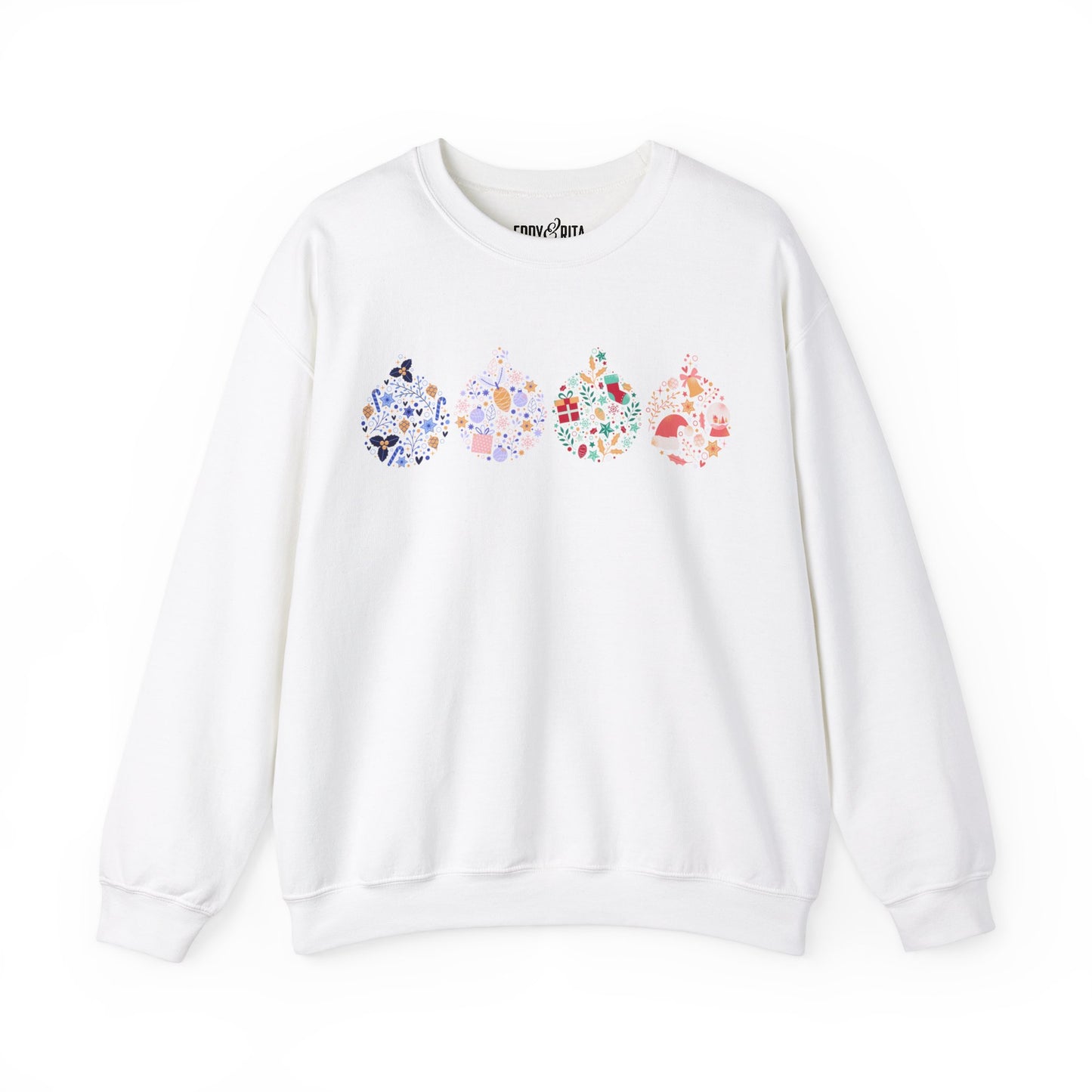 Women’s Heavy Sweatshirt – Four Ornate Christmas Ornaments Design | Cozy and Festive Holiday Pullover