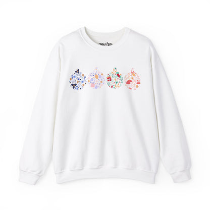 Women’s Heavy Sweatshirt – Four Ornate Christmas Ornaments Design | Cozy and Festive Holiday Pullover