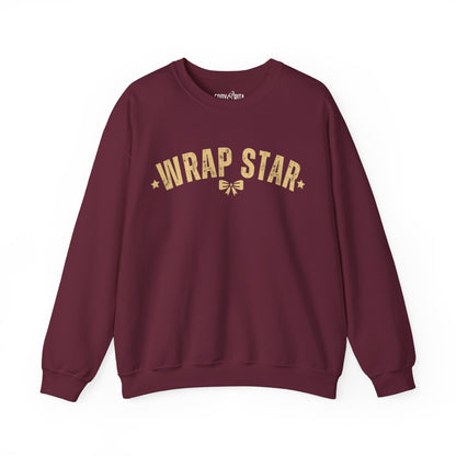 Women's Heavy Sweatshirt – "Wrap Star" Fun Holiday Gift Wrapping Graphic Sweatshirt