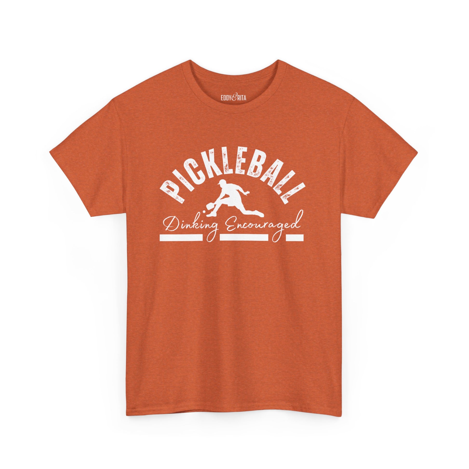Eddy and Rita Men's Heavy Cotton T-Shirt - "Pickleball Dinking Encouraged" Graphic Tee for Pickleball Enthusiasts