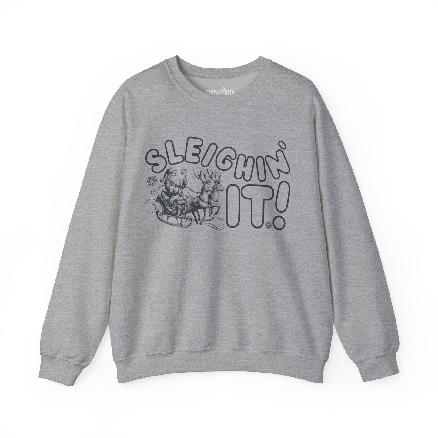 Women's Heavy Sweatshirt – "Sleighin It" Fun and Festive Christmas Graphic Sweatshirt