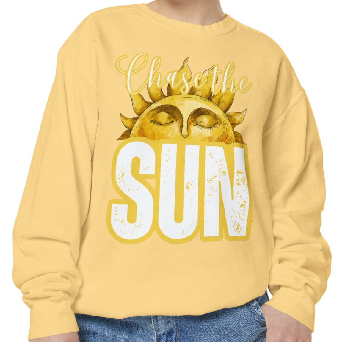 Chase the Sun Women's Comfort Colors Sweatshirt - Cozy and Inspirational - Eddy and Rita