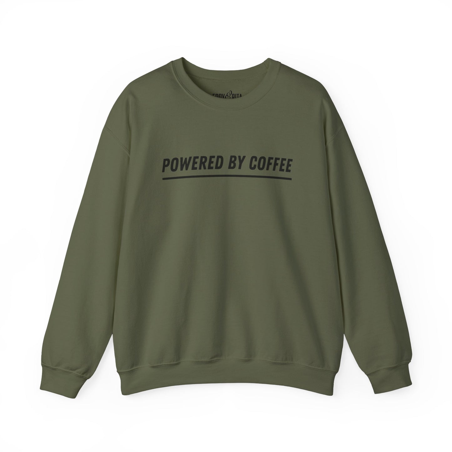 Men's Heavy Sweatshirt – "Powered by Coffee" Funny Graphic Sweatshirt for Coffee Lovers