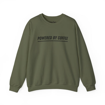 Men's Heavy Sweatshirt – "Powered by Coffee" Funny Graphic Sweatshirt for Coffee Lovers