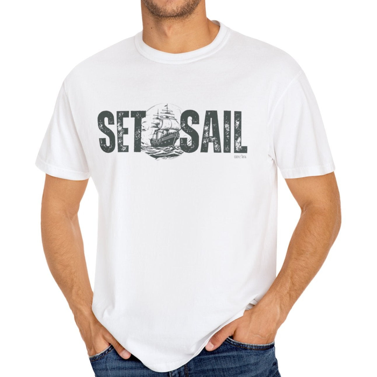 Eddy and Rita Men's Comfort Colors T-Shirt - "Set Sail" Nautical Graphic Tee