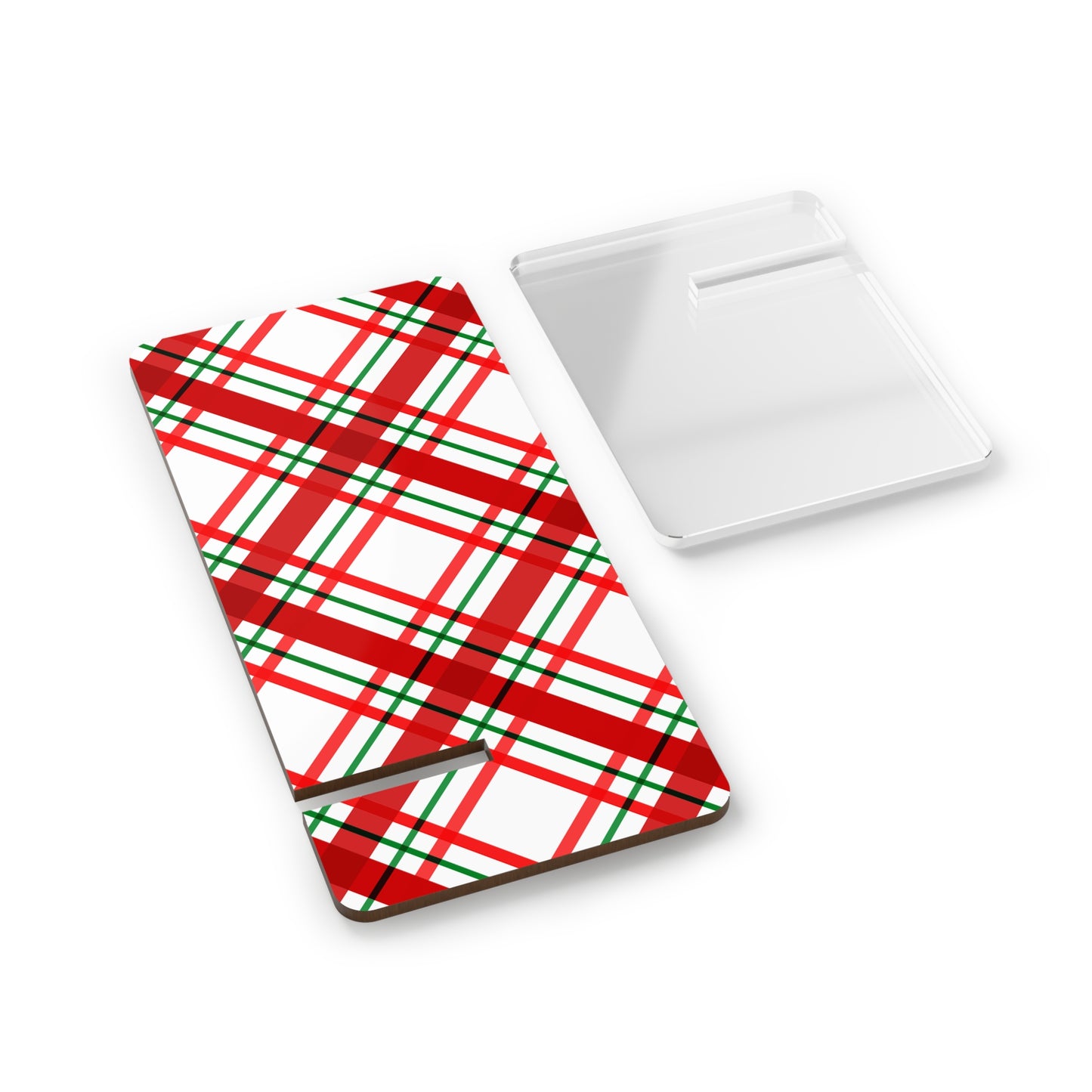 Mobile Display Stand for iPhone – Classic Christmas Plaid Design | Perfect Holiday Stocking Stuffer