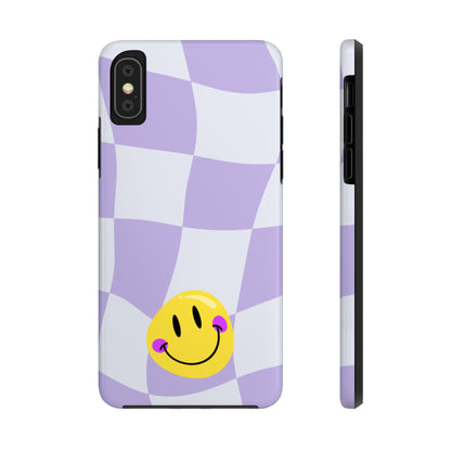 Light Purple Checked Smiley Face Cell Phone Case - Cheerful and Stylish Protective Cover